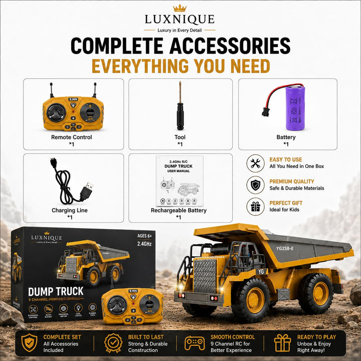 RC Dump Truck – Construction Vehicle with Metal Bed