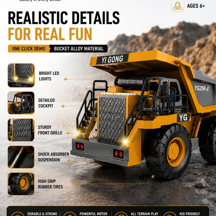 RC Dump Truck – Construction Vehicle with Metal Bed
