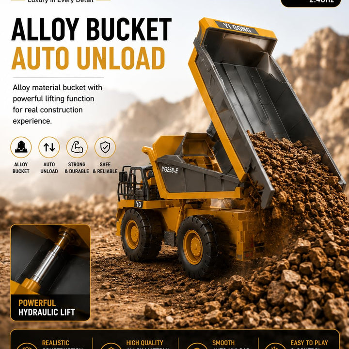RC Dump Truck – Construction Vehicle with Metal Bed