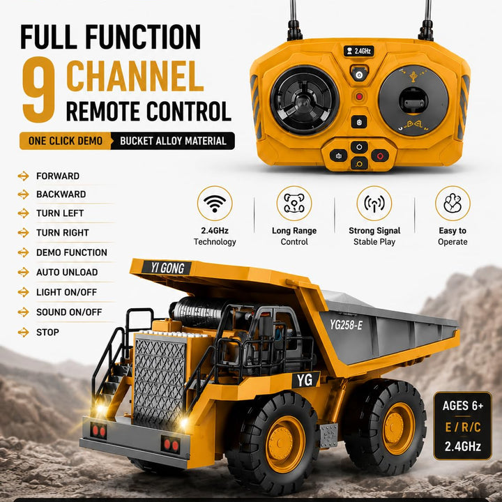 RC Dump Truck – Construction Vehicle with Metal Bed