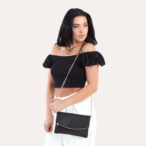 Flap Clutch Genuine Pebble Leather Chain Shoulder Bag