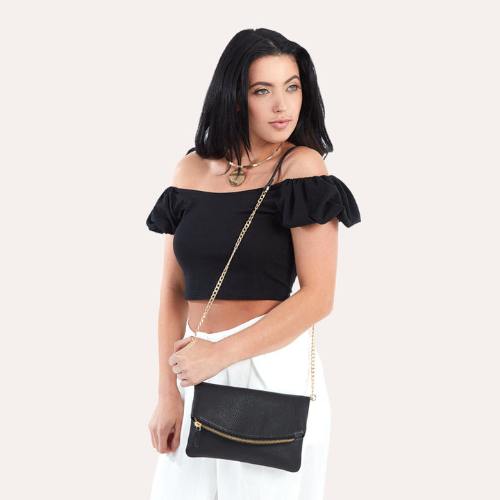 Flap Clutch Genuine Pebble Leather Chain Shoulder Bag