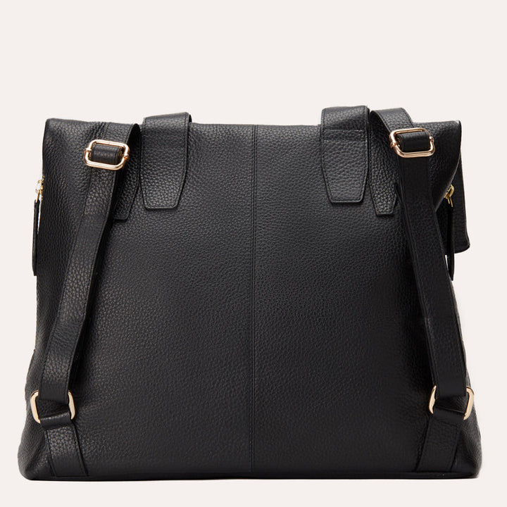 Genuine Pebble Leather Backpack with Adjustable Straps & Multiple Pockets