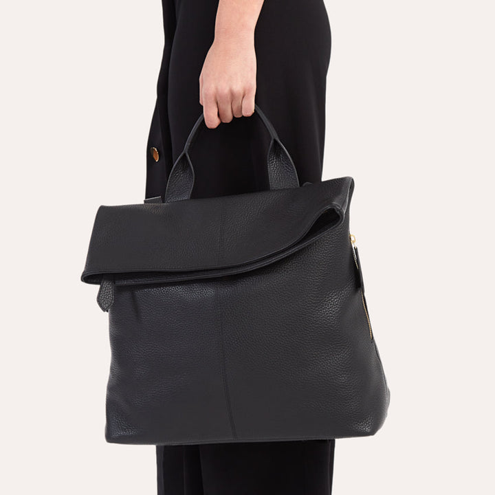 Genuine Pebble Leather Backpack with Adjustable Straps & Multiple Pockets