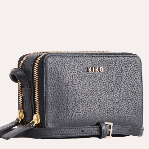 Genuine Pebble Leather Crossbody Bag with Dual Zipper Compartments & Card Slots