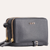 Genuine Pebble Leather Crossbody Bag with Dual Zipper Compartments & Card Slots