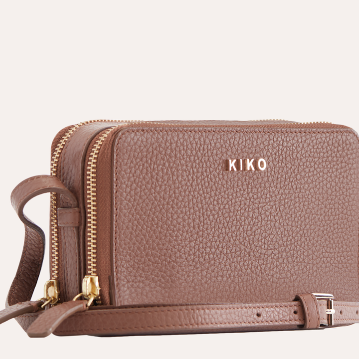 Genuine Pebble Leather Crossbody Bag with Dual Zipper Compartments & Card Slots