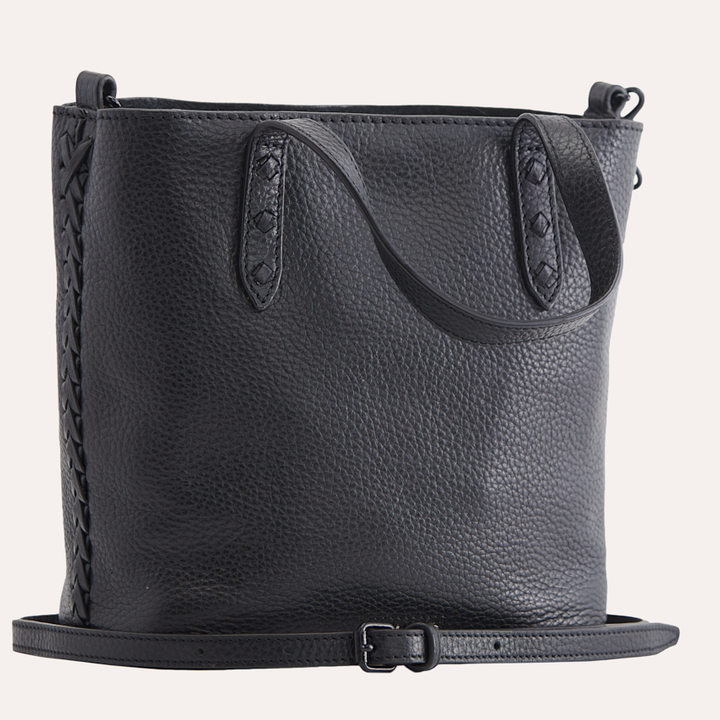 Genuine Top Grain Cowhide Pebble Leather Side Weaved Tote Bag with Removable Shoulder Strap