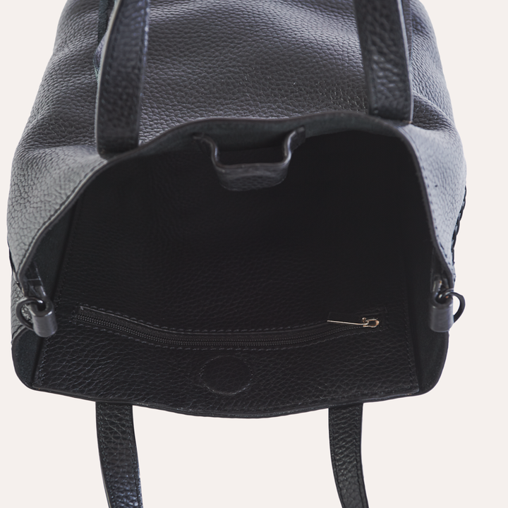 Genuine Top Grain Cowhide Pebble Leather Side Weaved Tote Bag with Removable Shoulder Strap
