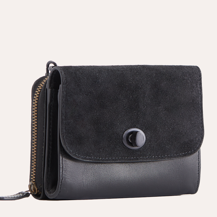 Genuine Leather & Suede Crossbody Bag with Turn Lock Closure