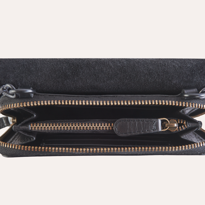 Genuine Leather & Suede Crossbody Bag with Turn Lock Closure