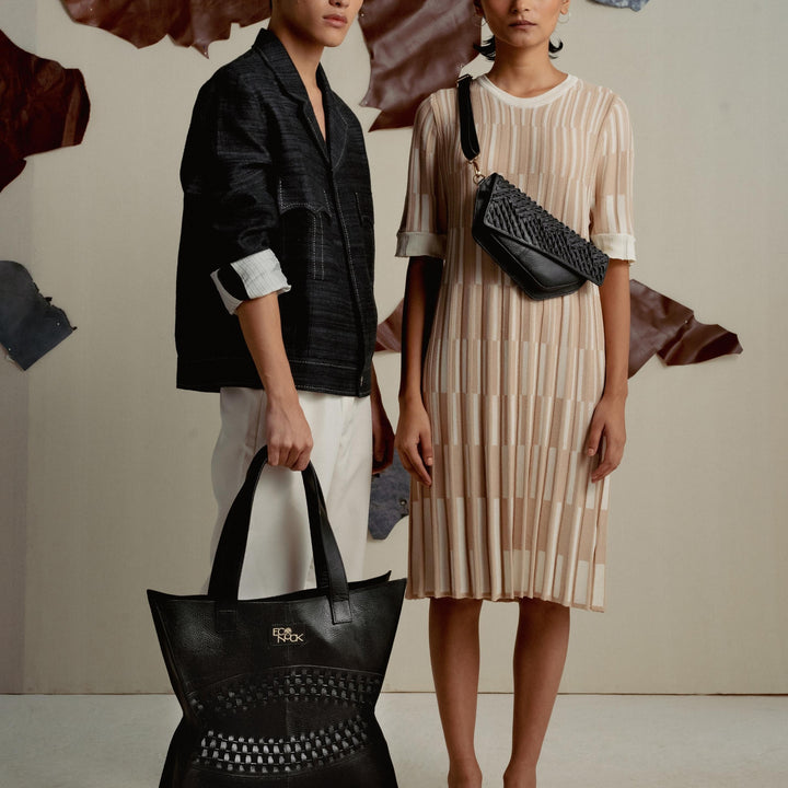 Designer artisanal braided leather tote bag 