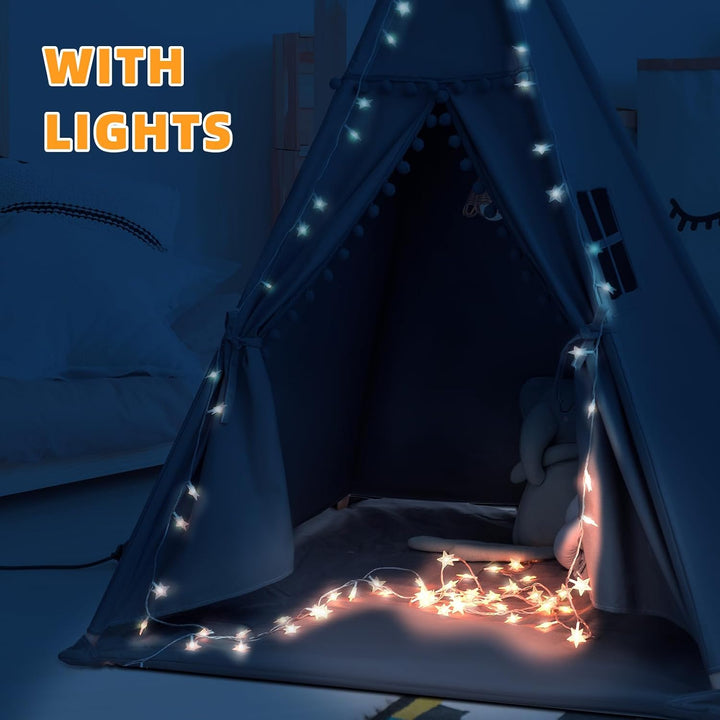 Kids Teepee Tent with Mat & Star Lights