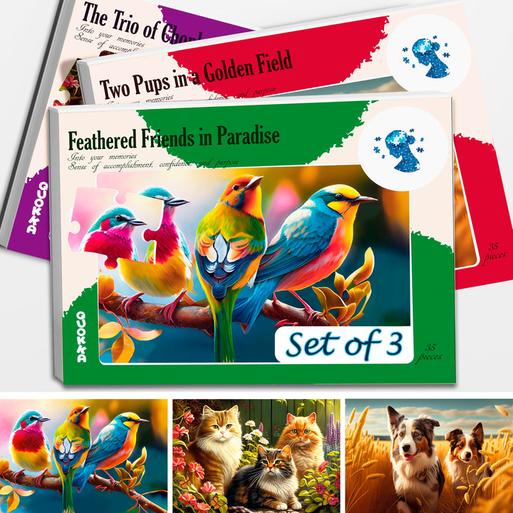 QUOKKA 35 Piece Puzzles for Adults - 3 Set Dementia Puzzles for Elderly - Large Piece Activities Products for Seniors - Alzheimers Jigsaw Puzzle Games for Adults - Dogs in The Field