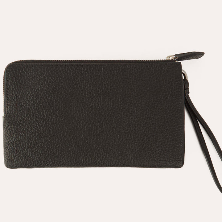 Genuine Pebble Leather Organizer with Double Zipper Compartments & Card Slots