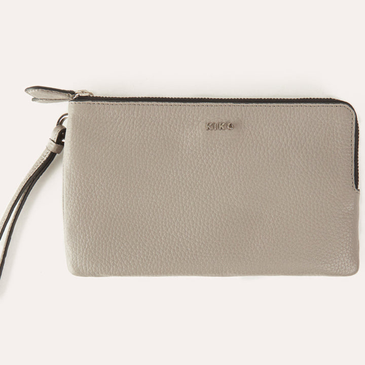 Genuine Pebble Leather Organizer with Double Zipper Compartments & Card Slots
