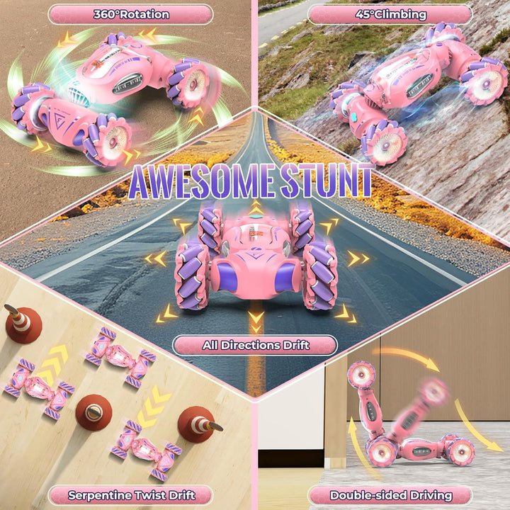 Pink 4WD Gesture Sensing Stunt RC Car