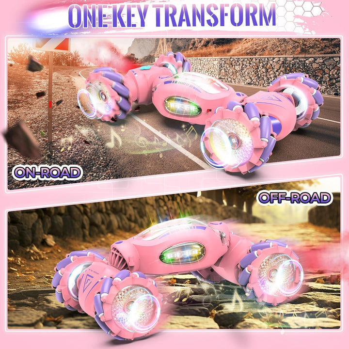 Pink 4WD Gesture Sensing Stunt RC Car
