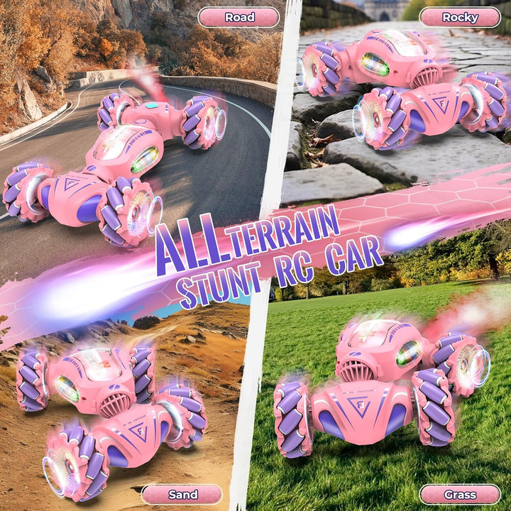 Pink 4WD Gesture Sensing Stunt RC Car