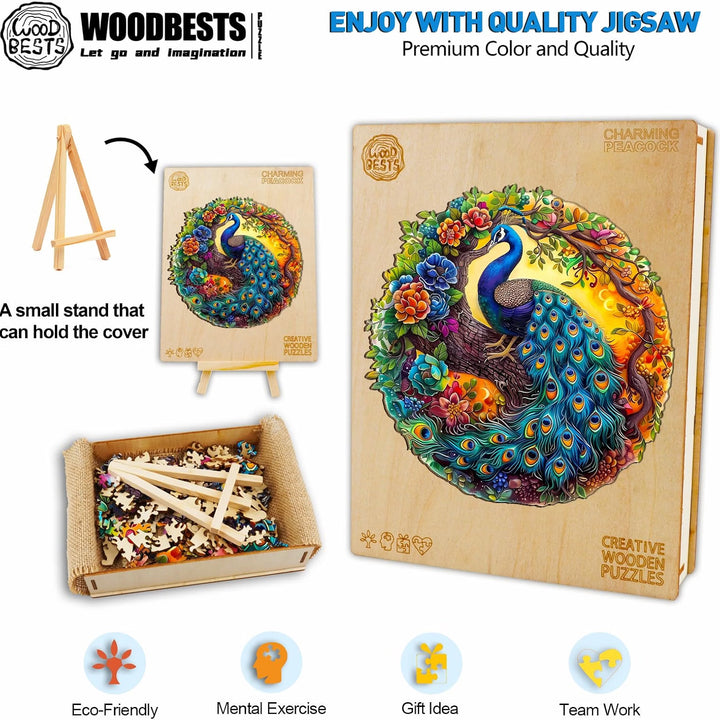 300-Piece Wooden Peacock Puzzle for Adults