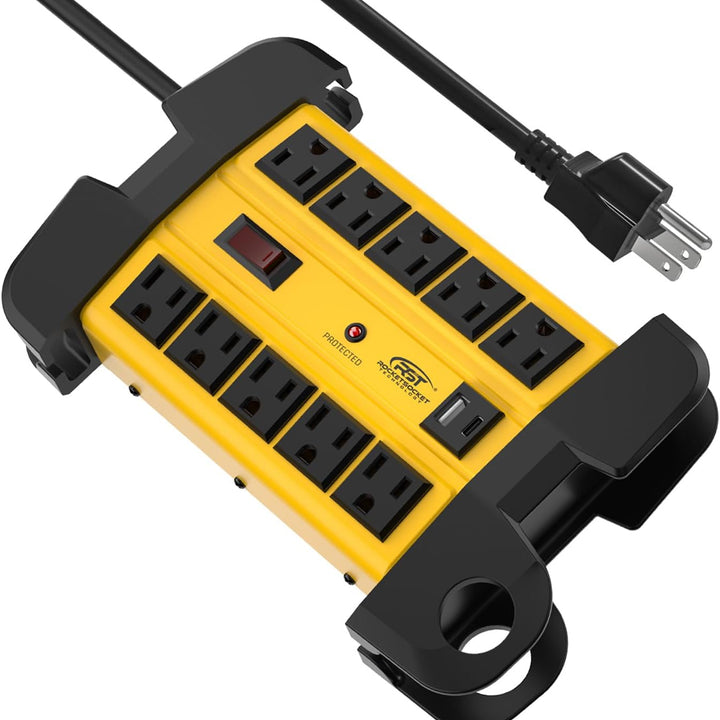 Wide Spaced 8-Outlet Heavy Duty Metal Power Strip Surge Protector, 1350 Joules Protection, Dual USB Ports