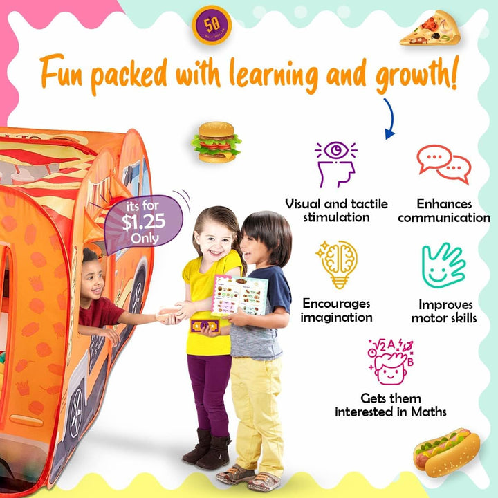 Kids Food Truck Play Tent with 54-Piece Food Set