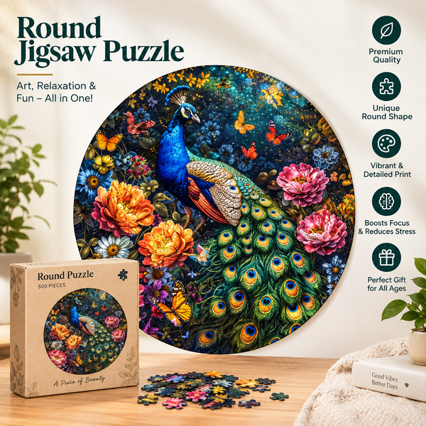 500-Piece Peacock & Flower Wooden Puzzle