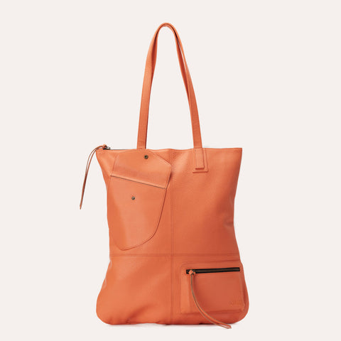 Cowhide Leather Foldable Tote Bag with Exterior Pockets