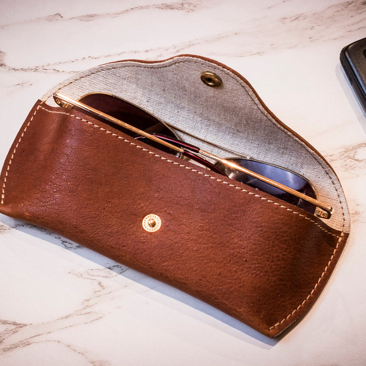 Genuine Leather Eyeglass Case with Button Closure