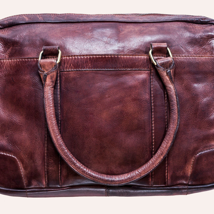 Genuine Washed Leather Shoulder Bag with Adjustable Strap & Laptop Sleeve