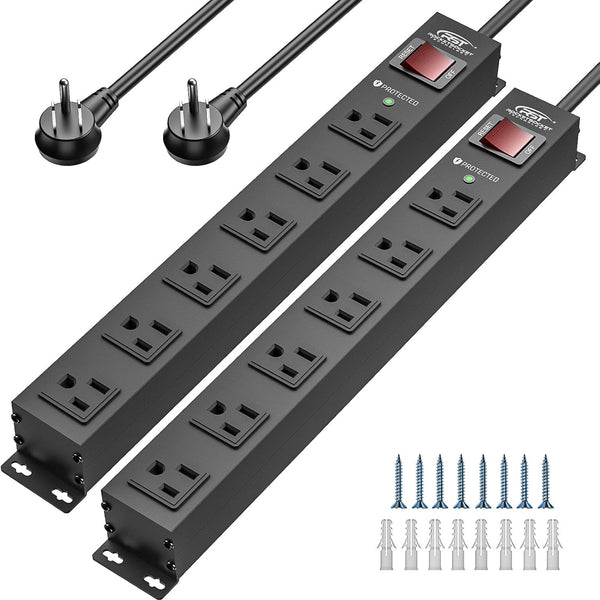 CRST 2-Pack 6-Outlet Metal Surge Protectors, 2100J, 6ft Cord