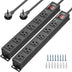 CRST 2PK Wider Spaced 6 Outlet Metal Surge Protector Power Strip 2100J 15A 1875W Heavy Duty Mountable Power Bar 6FT Flat Plug Extension Cord