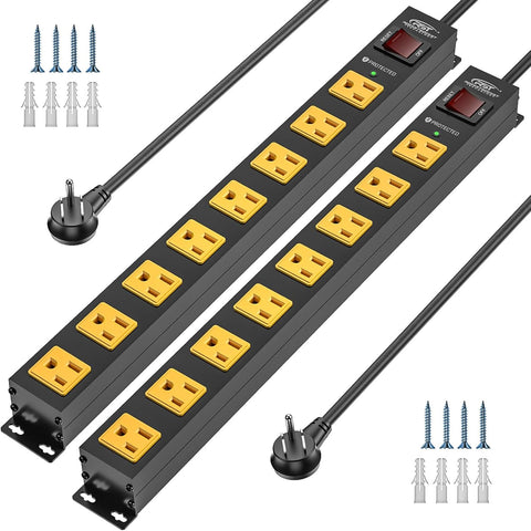 CRST 2-Pack 8-Outlet Metal Power Strips, 2100J Surge Protection