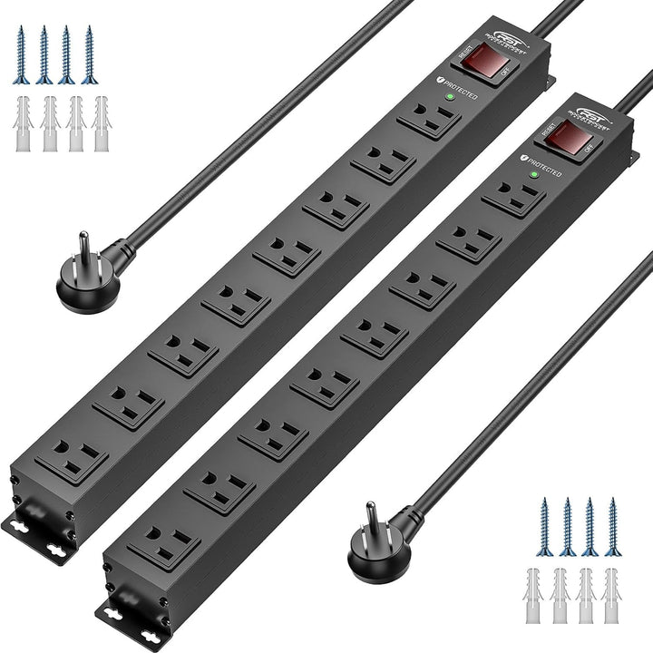 CRST 2-Pack 8-Outlet Heavy Duty Metal Power Strip, 2100J Surge, Mountable, SGS Certified