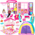 Style Shine Doll House Portable & Foldable Dollhouse w/ 60+ Pcs & 2 Dolls Play House Toy with Bedroom Kitchen Pet House Camping Playset Playhouse Birthday Gift for Girl Kid Toddler