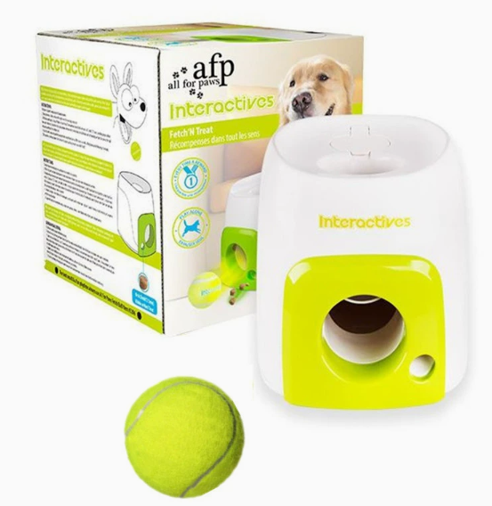 Interactive Dog Tennis Ball Launcher & Treat Dispenser – Automatic Fetch & Puzzle Toy