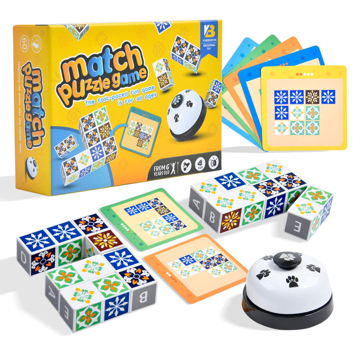Wooden Matching Game Puzzle 4.0 Games Pattern Block Match Puzzles Building Cubes with Bell for Kids and Adults Toys Board Games for Family Night
