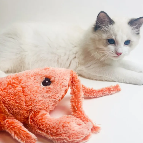 Electric Jumping Shrimp Cat Toy – USB Rechargeable Plush Interactive Pet Toy with Touch & Swing Modes