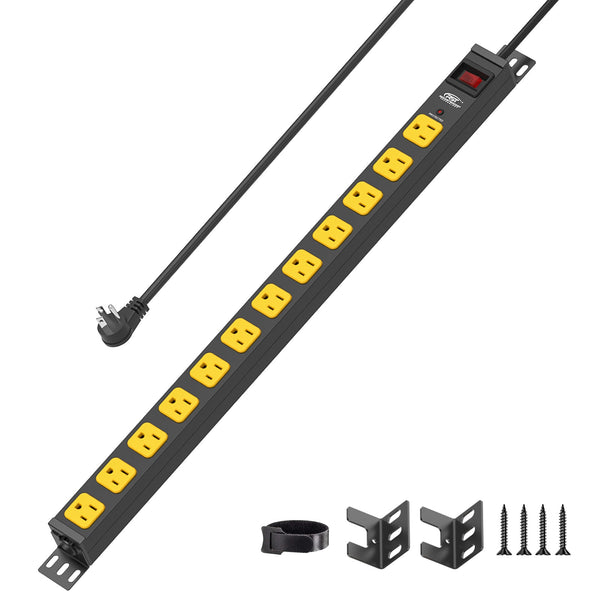 CRST 12-Outlet Mountable Metal Power Strip | 4-Way Bracket Mount, 2100J Surge Protector, Wide-Spaced Outlets, ETL Listed